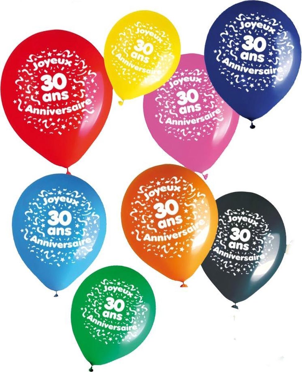 SUD TRADING - Zak 8 ballonnen 30 jaar - Decoratie > Ballonnen